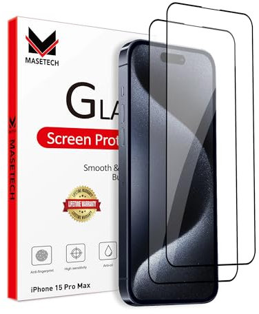 MASETECH Screen Protector Tempered Glass Compatible with Apple iPhone 15 Pro Max (2 Pack)