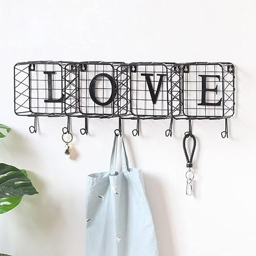 EKEGUY Garderobenhaken Hakenleiste Kleiderhaken Wand 4 Stück dekorative Eisen-Kunst-Haus-Buchstaben-Hakenleiste, multifunktionale Wand-Kombination, Aufbewahrung und Veredelung