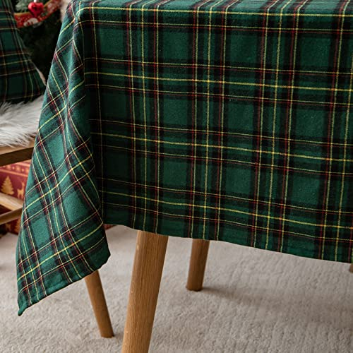 Qelus Karierte Weihnachtstischdecke Tischdecke Rechteckige 140x260cm, Weihnachten Tischdecke Plaid Waschbar Baumwolle Polyester für Weihnachtsfeiern Party Küche Tischtuch Dekoration (Grün Gelb)