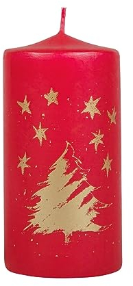 Kopschitz Kerzen Weihnachtskerze Weihnachtsbaum und Sterne in Rot 120 x Ø 60 mm, 1 Stück