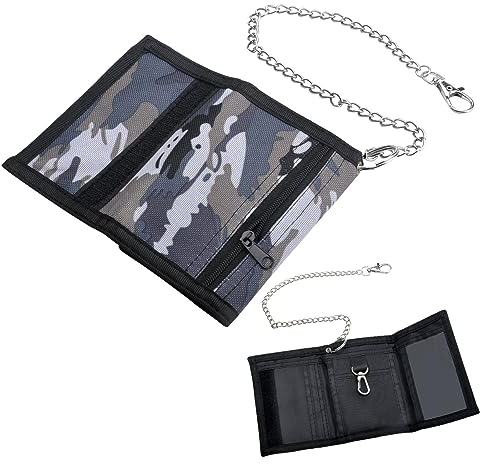 DAWRIS Portefeuille Fin RFID Portefeuille de Sport 4,72 x 3,15 x 0,39 Pouces Bourse à Trois Volets Porte-Monnaie de Voyage Portefeuille en Toile avec Fermeture Éclair pour Garçons (Noir)