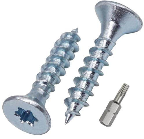 SKIR'CO (200 pièces) Vis à bois en acier zingué 5,0 x 25 mm, tête Torx, tête fraisée, vis pour panneaux d'aggloméré, entièrement filetées