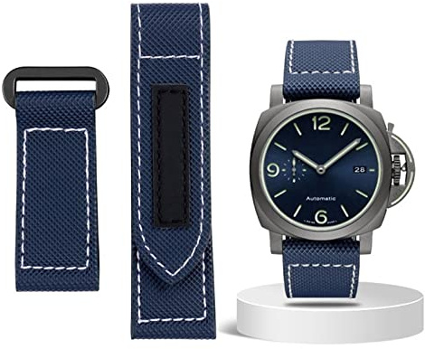EZZON Carbon Fiber Check Nylon Canvas Strap Für Panerai Lumino PAM01118 01661 Wasserdichtes Uhrenarmband Armband 24mm Schwarz Blau, 24 mm, Achat