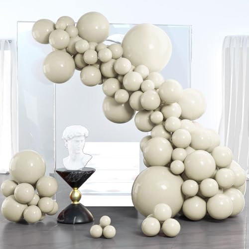 PartyWoo Luftballons Beige, 102 Stück Sand Weiß Ballon Girlande Satz von Verschiedene Größen mit 18 Zoll 12 Zoll 10 Zoll 5 Zoll, Ballongirlande für Geburtstagsdeko, Partydeko, Hochzeitdeko, Weiß-F12