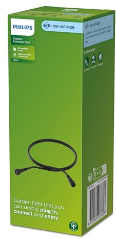 Philips Outdoor Niedervolt Verlängerungskabel 2 Meter, 24V, IP67 wasserfest, schwarz