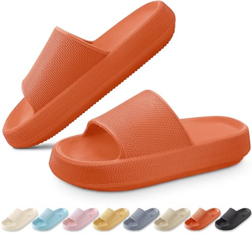 BHFRGAS Cloud Sliders Women Men，Cloud Slippers with Thick Outsole，Non-Slip Soft Summer Mens Womens Slippers Flip Flops，Shower Bathroom Slippers Pillow Slides for Beach,Pool and Outdoor，Orange,5-5.5 UK