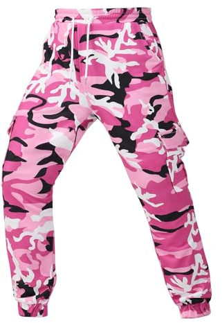 Colorful House Cargo-Jogginghose für Herren, lässig, Kordelzug, Camouflage, Cargo-Arbeitshose mit Taschen, Pink, X-Groß