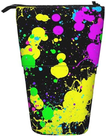 YUNWEIKEJI Neon-Farbspritzer im gelben Muster, Teleskop-Federmäppchen, Standstifthalter mit Reißverschluss, Make-up-Tasche, Bleistiftbeutel, Stifttasche