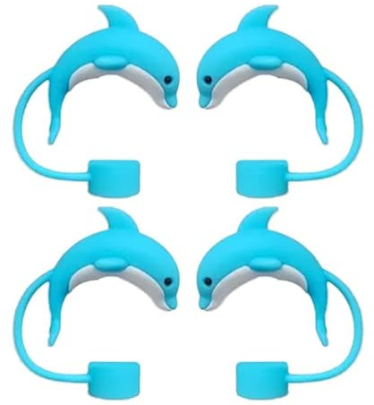 4PC Dolphin Straw Cap Straw Cover for Stanley Cup, 10mm Silicone Straw Covers Cap for Stanley Cup Accessories, Cute Straw Topper for Tumblers, Straw Cap Stopper for Reusable Straws Tip Lids