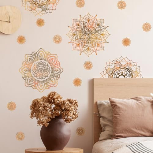 HGDESIGN® Wandtattoo Wandaufkleber Mandala Blau Schwarz (BxH) 78x40cm Wohnzimmer Schlafzimmer Wandsticker Wandbild Boho Style Flur Yoga Wanddeko (C)