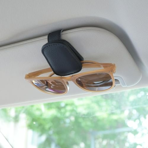 LICQIC Magnetic Leather Car Sunglass Holder, Eyeglass Hanger Clip for Car Sun Visor, Suitable for Different Size Eyeglasses (1 Pcs Black)