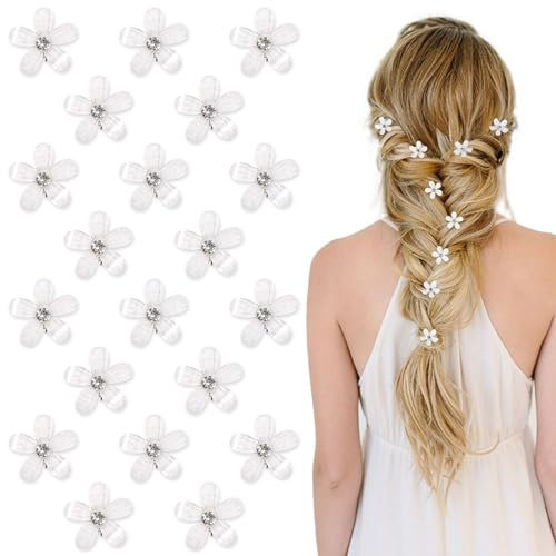 Mini Pince Cheveux Fleur, 20 Pcs Petite Pince Cheveux Femme, Strass Cheveux Barettes Cheveux Fille Femme, Accessoire Cheveux Mariage,Quotidien,FêTe (20, blanche)