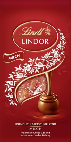 Lindt Schokolade LINDOR Kugeln Milch | 137 g im Beutel | ca. 10 Kugeln Vollmilchschokolade mit zartschmelzender Füllung | Pralinen-Geschenk | Schokoladen-Geschenk