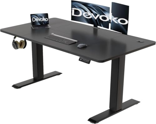 Devoko Elektrisch Höhenverstellbarer Schreibtisch 120 x 60 cm, Schwarz | Stabiler Stehschreibtisch ohne Wackeln, Leise Höhenverstellung für Home Office, 72–118 cm, 2-Memory-Funktion Computertisch