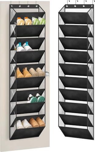 MISSLO 10 Tier Over Door Shoe Storage Organiser Hanging Shoe Rack Clear Deep Pockets Large Shoe Holder Back of Door, Fit 20 Pairs Shoe Organizer for Sneakers, Boots (Black)