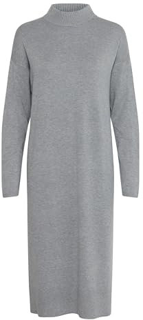 b.young BYMMMORLA Damen Strickkleid Feinstrickkleid Kleid Stehkragen elastisch Loose fit, Größe:L, Farbe:Mid Grey Melange (200455)