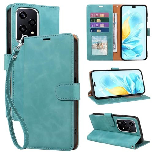 GOTOURED for Honor 200 Lite Phone Case Wallet, RFID Blocking 4 Card Slots, Wrist Strap, Kickstand, Magnetic Closure, Shockproof Protective Soft Leather Flip Cover (Green)