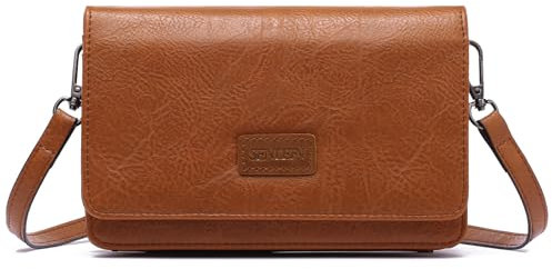 SENDEFN Small Crossbody Bags for Women Leather Phone Bag, Fashion Bags for Women with ID Window and Card Slots