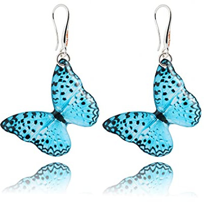 Pendientes Colgantes Hermoso Flor o Mariposa Forma Colección de Jardín Ligero ; Joyería para Mujer (Estilo 19 - Azul Celeste)