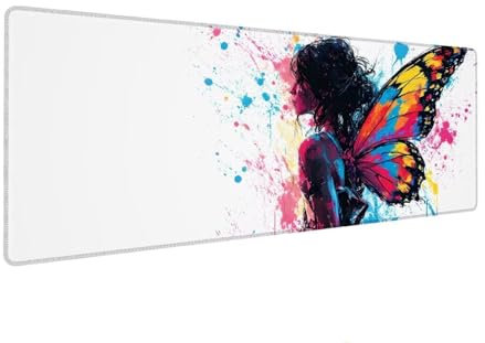 Mouse Mat White, Woman Mouse Pad 300x800x4 mm Large Mouse Mats for Desk,Water-Resistant Surface and Non-Slip Base Keyboard Mat Desk Pad, Stitched Edges Mousepad, XL Gaming Mouse Mat for Office B-6