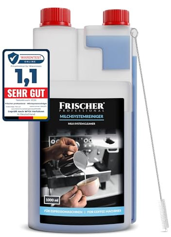 Frischer professional Milchsystemreiniger 1000 ml für Kaffeevollautomaten, Milchaufschäumer, entfernt Milchrückstände, Ablagerungen in Espressomaschinen aller Hersteller (1000 ml + Bürste)