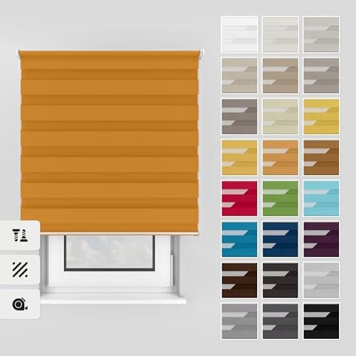 Estika Doppelrollo mit Bohren 120x150 cm Farbe: Orange, Rollo Deckenmontage und Wandmontage Fenster rollos für innen, Jalousien Fenster, Tür Rollo