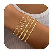 Milacolato Gold Perlenarmband Damen 18K Vergoldetes Elastisches Tennisarmband Set - Dehnbares Wasserdichtes Armband Schmuck