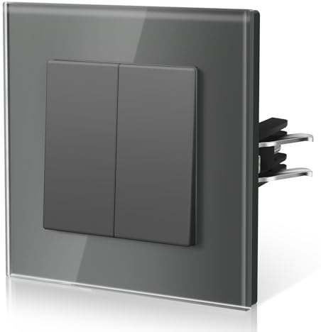 BSEED Interrupteur Mural, Interrupteur Va Et Vient Avec Griffes, Verre Interrupteur Lampe De Chevet, 2 Gang 2 Way, 86mm, Gris