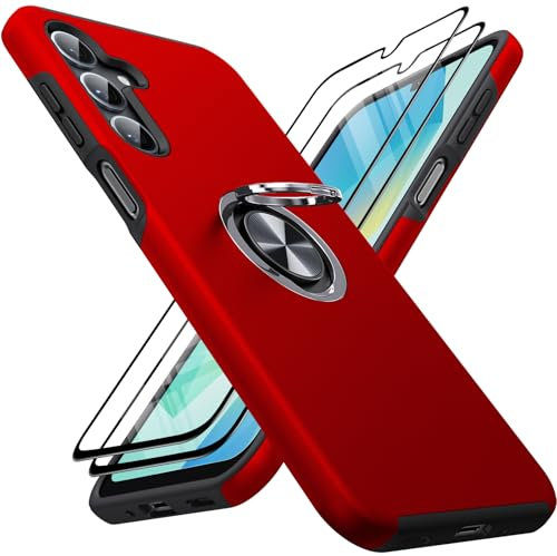 AOUIA für Samsung Galaxy A16 Hülle, Galaxy A16 5G Hülle mit 2 Stück Schutzfolie, [360 ° Drehbare Ständer] [Sturzschutz], Stoßfestes Hülle für Samsung Galaxy A16 5G/4G (Rot)