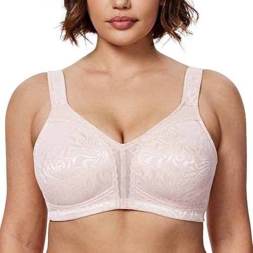 WingsLove Women's Full Coverage Plus Size Everyday Bra Minimizer Wireless Non Padded Wide Straps Comfort and Support for Large Bust(Sandshell Pink, 40C)