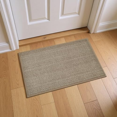 Artoid Mode Beige Grey Washable Absorbent Non Slip Door Mat, Rubber Backing Low Profile Door Mats Indoor Floor Mat Entrance Patio Home Decor 60x90cm