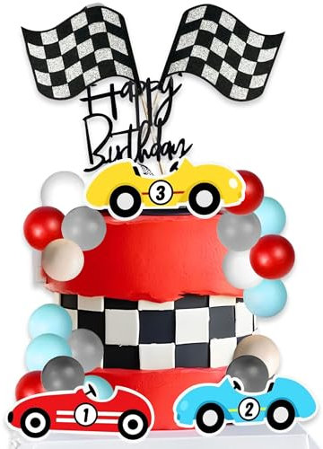 Fast One Cake Topper Race Car Birthday Cake Dekorationen zwei schnelle Party Supplies Begünstigungen für Racing Car Checkered Flag Birthday Party Dekorationen Supplies