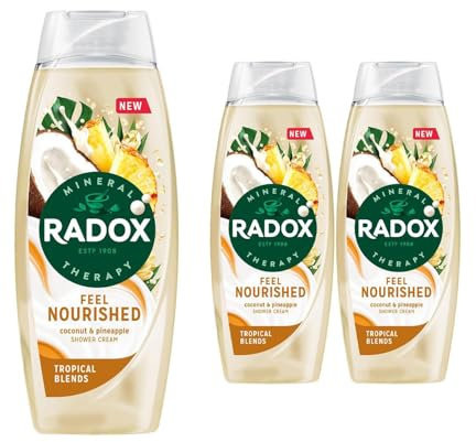 Radox Mineral Therapy Feel Nourished Shower Gel Body Wash, Pack of 3, Shower Cream with Tropical Coconut and Pineapple Scent for Mood-Boosting Experience, 450 ml