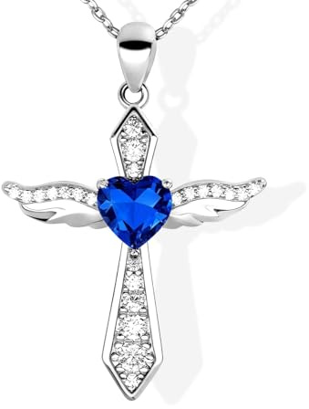 LOVANS Kreuz Kette Halskette Damen Silber 925, Schutzengel Anhänger Jesus Kreuzkette, mit 5A Blaue Zirkonia, Schmuck für Weihnachten, Valentinstag und Ostern