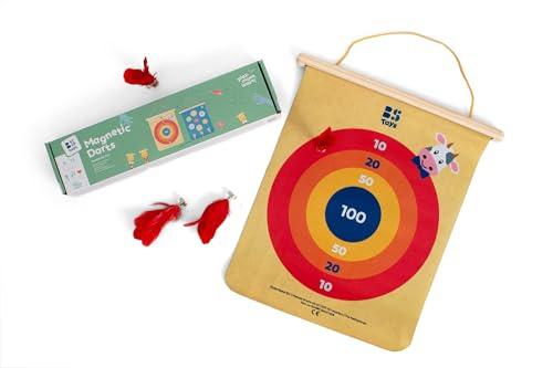 BS Toys Magnetisches Dartspiel – 40 × 31 cm Ziel‑Board & 4 Feder-Magnetpfeile – Wender(!Double‑Side)‑Spiel ab 3 Jahren – Präzisions- & Familienspiel