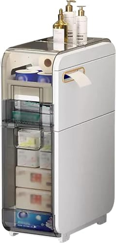 Bathroom Floor Cabinet Vertical Storage Unit With Clear Drawers And Casters, Narrow Bath Sink Organizer Plastic, Toilet Paper Cabinet For Bathroom Slim Tall, 2 Tier