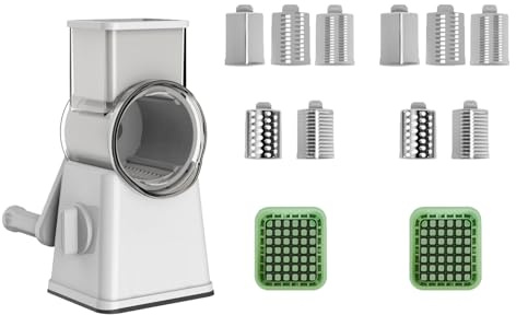 FANSHINUO Coupe-légumes rotatif manuel avec acier interchangeable pour trancher sans effort et outil de cuisine en dés