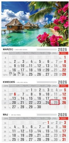 Kalendarz 2026 Trójdzielny Ekonomiczny z magnesem Tropik KTM-VM-16