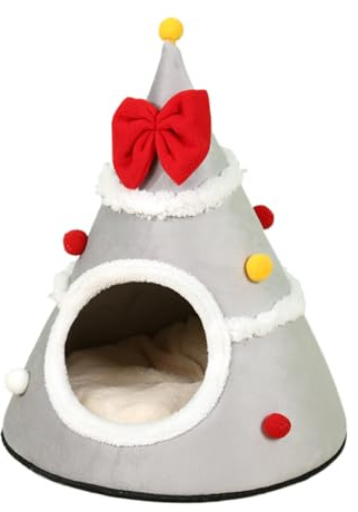 Weihnachtsbaum für Katzen: Katzenhaus 45,7 cm, Bett für Haustiere, aus Samt, halbgeschlossen, mit waschbarem Kissen, für kleine und mittelgroße Haustiere, ideal zum Spielen, Ausruhen