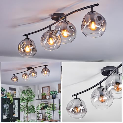 HOFSTEIN Deckenleuchte Ripoll, 4-flammige Deckenlampe aus Metall/Glas in Schwarz/Rauch/Klar, moderne Leuchte im Retro/Vintage-Design (Ø Schirme 15 cm), E14, Esszimmer, Schlafzimmer, Wohnzimmer, Küche