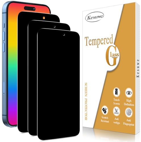 Kesuwe 3 Pack Privacy Screen Protector for iPhone 16 Pro Max, Anti Spy | Anti Scratch, 9H Hardness, Ultra Resistant, Bubble Free, Case Friendly, Easy Installation