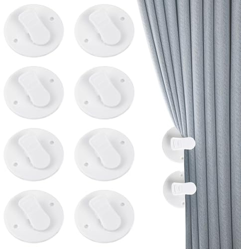 BAUCH Clip Ferma Tenda Doccia Set di 8 Bianchi, Clip Adesive per Tende da Doccia, Ferma Tenda Doccia Antivento per Casa & Roulotte