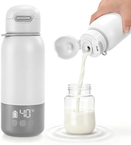 Chauffe-Biberon Portable 450ml, 100W Chauffe-Lait Rapide & Contrôle Température Précise, Pour Lait Maternel et Préparation, Recharge USB-C, Blanc
