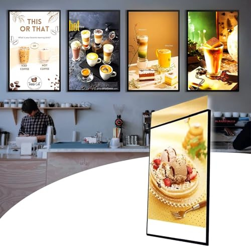 moupeaktain Caisson Lumineux Ultra-Mince, A1/A2/A3/A4 Cadre LED, Panneau D'affichage Lumineux LED pour Menu De Restaurant, Présentoir Mural pour Affiches De Films Black-A4