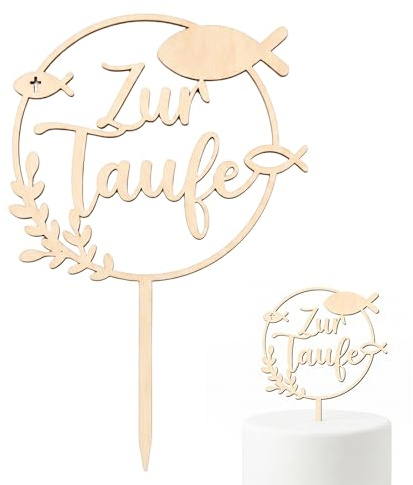JOVYTH Tortendeko Kommunion Tortendeko,Cake Topper Kommunion Deko Torte, Konfirmation Holz Erstkommunion Deko,Torten Weizenähre Fisch Kuchen,Tortenaufleger Geschenke für Junge Mädchen