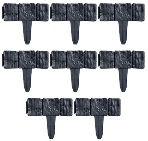 Stone Edging, Imitation Landscape Border, 10x9 Inches Picket with Interlocking Tabs, Gray Garden Divider, Cobblestone Effect with Hammer Design, Decorative Lawn Fence for Flower Bed