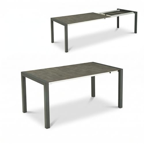 Liadomo Ausziehtisch Marano, Gartentisch 160/210/260 x 90 cm | Kopfauszug, HPL-Tischplatte in Betonoptik, Edelstahl-Gestell anthrazit, Esstisch verlängerbar, für 4-10 Personen