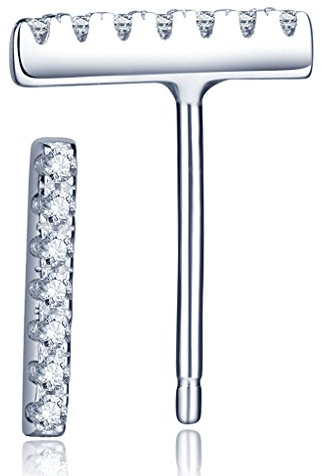 Infinite U Boucle d'oreille simple forme T clou d'oreille élégante en argent 925 la baguette orné zircon cubique pour femme fille jeunesse