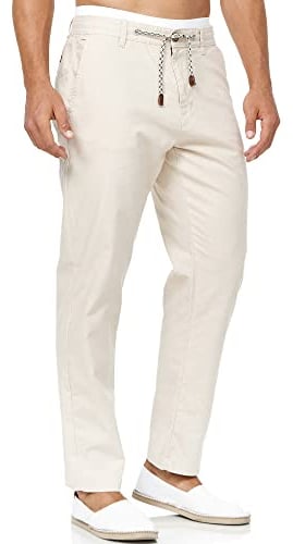 Indicode Herren Veneto Stoffhose aus Leinen & Baumwolle | Leinenhose Freizeithose Männer Fog, L