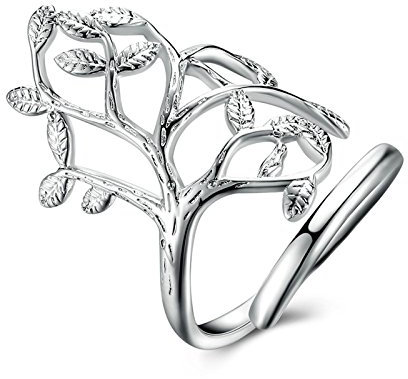Daesar Argent Plaqué Anneau pour Femmes Arbre Promesse Engagment Bague Argent Bague Ajustable Taille 8